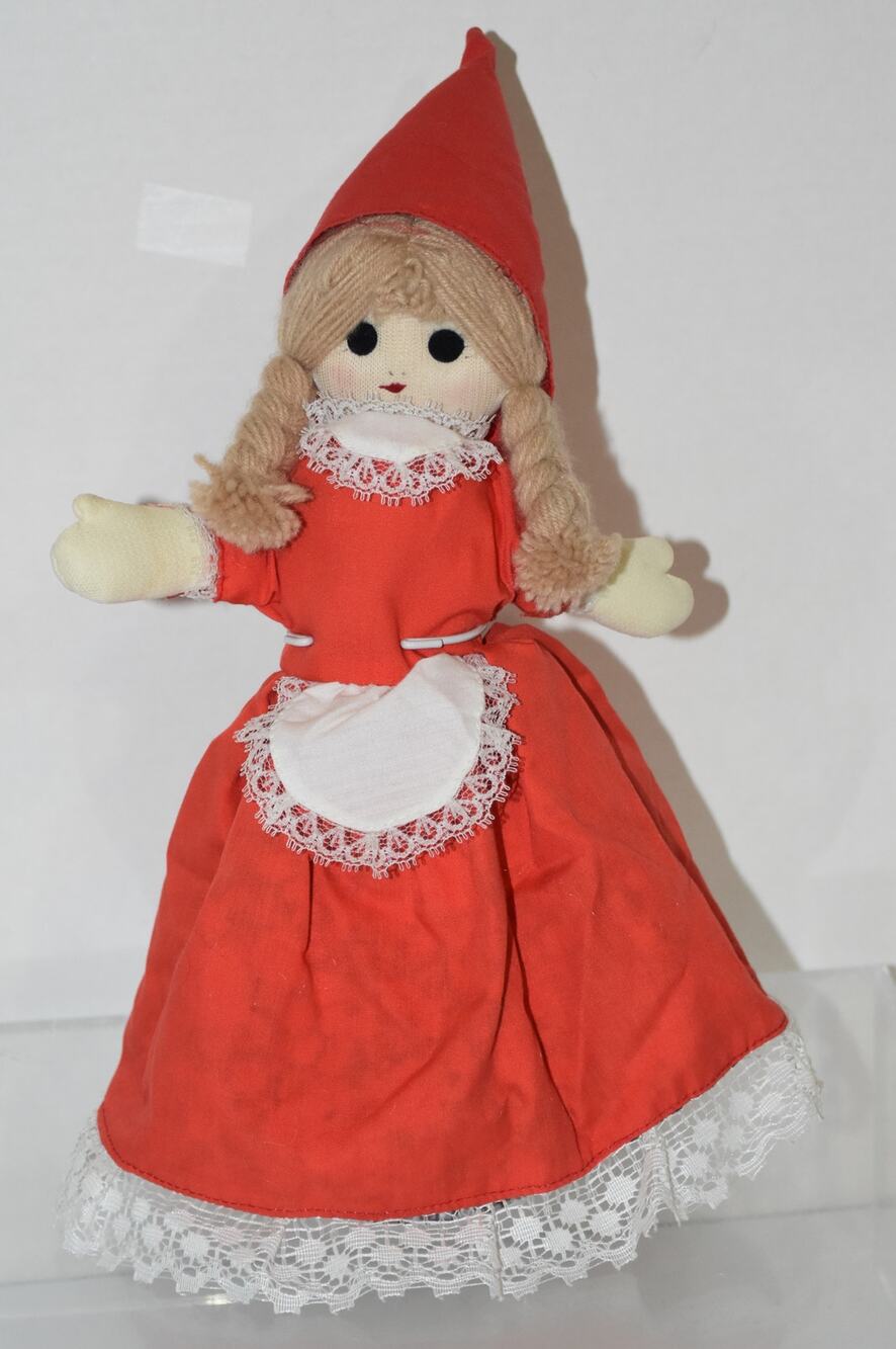 Vintage Handmade Folk Art Topsy Turvy Doll Red Riding Hood Grandma Wolf 3in1